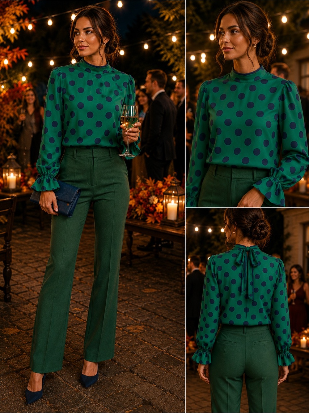 New York and company Green Polka Dot Long-Sleeve Blouse